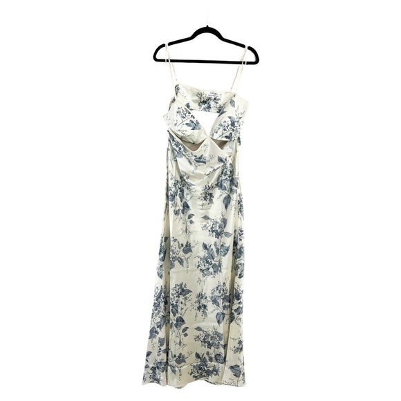 NWT REFORMATION Poppies Cutout Silk White Blue Floral Maxi Dress Sz 12 - Picture 3 of 6